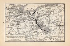 1901 Antique Cleveland Lorain & Wheeling Railway Map Vintage Railroad Map 901 picture