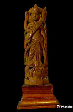 VTG Antique 1960's Saraswati Goddess Sandalwood Hindi Carved figure Statue 5