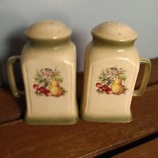 Vintage Large Ceramic Salt & Pepper Shakers, Fruit Theme, Square, Handles picture