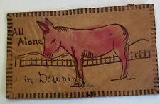 Vintage Leather Postcard c1906~ Donkey, All Alone in Downing Missouri MO picture