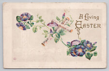 Loving Easter Greetings Purple Small Flowers Center Cross Embossed Postcard picture