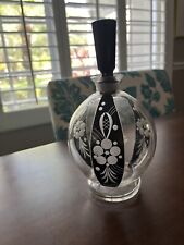 Vintage ART Glass BLACK Clear FACETED Hand CUT GLASS DECANTER CZECHOSLOVAKIA picture