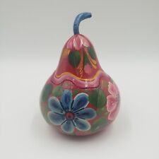 Mexican Folk Art Lacquered Pear-Shaped Gourd Box Hand Painted Floral Decor 4