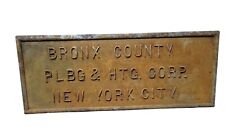 Vtg Bronx County Plumbing & Heating Corp New York City 20”x8” Cast Iron Sign picture