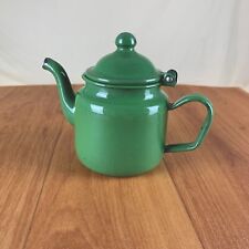 Vintage Enamelware Teapot Green Hinged Lid Small 1 Cup Cottage Farmhouse Shabby picture