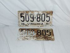 1951 Virginia License Plates 509-805 Pair Of Vintage Tags Garage Art picture