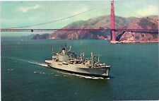 Vintage Postcard- USS Mount Hood ship, Golden Gate Bridge, San Francisco, CA picture