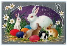 c1910's Easter Greetings Bunny Rabbit Eggs Pansies Embossed Posted Postcard picture