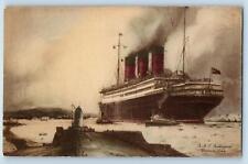 Postcard RMS Berengaria Cunard Line Steamship Arriving Port Scene c1910 Antique picture