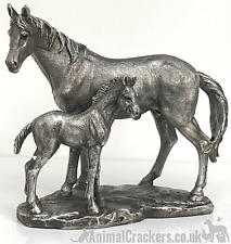 Aged silver effect Mare & Foal ornament figure sculpture statue horse lover gift picture