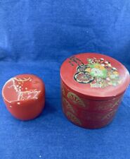 VTG Japanese Lacquered Lunchbox Bento Box Round Stacking 3 Tier W/ Tea Caddy picture