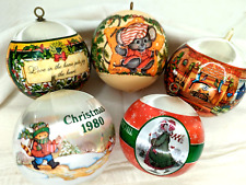 Vintage Early 1980s Satin Ornaments Hallmark Teacher Village Love Lot of 5 3in picture