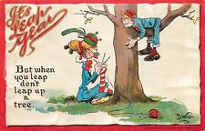 Embossed S/A Postcard Dwig Leap Year 401 Rope Man Trapped Up a Tree By Woman picture