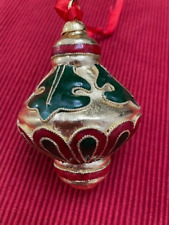 Vintage Enamel Cloisonne Christmas Ornament - Red Velvet Case -Red, Green, Gold picture