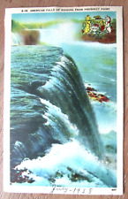 American Falls of  Niagara From Prospect Point NY Dated July 1938 Postcard -E-75 picture