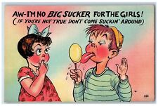 c1930's Boy Lollipop Big Sucker For The Girls Munson Unposted Vintage Postcard picture
