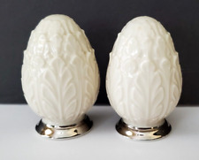 Lenox Woodleaf Ivory Egg Shape Salt/Pepper Shakers Set 24K White Gold Trim picture