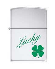 LUCKY Four Leaf Clover Irish Shamrock Chrome Zippo Lighter picture