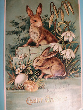 EASTER GREETINGS POSTCARD,RABBITS,EMBOSSED, GREMANY picture