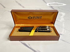 Vintage Diplomat Pen Set (Custom) Fountain & Ballpoint x3 w/ Carry Case Tested picture