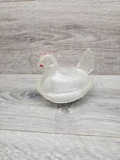 Vtg Indiana Clear Glass Hen on Nest Chicken Basket Clear Red Comb Candy Dish picture