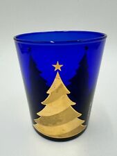 Culver Cobalt Blue Gold Christmas’s Tree Glass Holiday picture