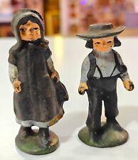 (x2) Vintage Cast Iron Amish Couple Figurines Lot Hand Painted picture