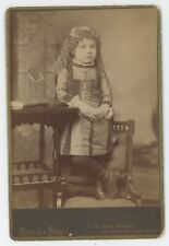 Antique Circa 1880s Cabinet Card Stunning Little Girl in Unique Dress Lynn, MA picture