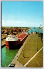 Sault Ste. Marie MI-Michigan, Freighter In The Mac Arthur Lock, Vintage Postcard picture