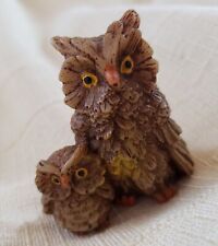 Vtg Unsigned Mother/Father & Child Brown Owls, Resin Hand Painted Bird Figurine picture