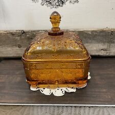 TIARA EXCLUSIVES INDIANA GLASS AMBER HONEY BEE HIVE COVERED FOOTED CANDY DISH picture