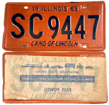 Vintage Illinois 1969 Auto License Plate Set SC9447 Man Cave Decor Collectors picture