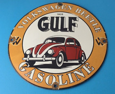 Vintage Gulf Gasoline Sign - Volkswagen Sign - Gas Pump Station Porcelain Sign picture
