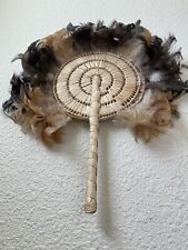 Vintage Micronesian Decorative Hand Crafted Woven & Feather Hand Fan 15 Inches picture