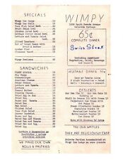 EARLY WIMPY RESTAURANT  MENU 8.5X11 GLOSSY REPRINT HAMBURGERS COLORADO VINTAGE picture