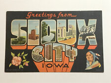 Postcard Large Letter Greetings IA Sioux City Iowa Teich c1940's Landmarks picture