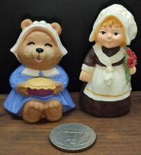 Hallmark Merry Miniatures Thanksgiving Pilgrim Bear And Woman B2 picture