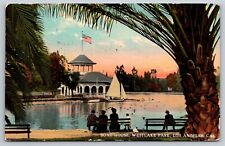 Postcard California Los Angeles West Lake Park Boathouse c1914 9B picture