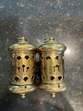 PAIR~Vintage Boho Hanging Tea Light Brass Lantern With Camels Palm Trees picture