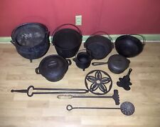 Antique Cast Iron Lot Vintage Cowboy Cookware Collection Cauldron Pot Pan Kettle picture