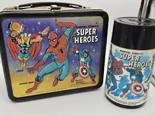 VINTAGE 1976 MARVEL COMICS SUPER HEROES LUNCHBOX METAL Lunch Box Thermos picture