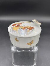 Vintage Porcelain Trinket Box w/Lid, Butterflies & Orchids, Gold, Made in Japan picture