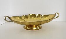 Vintage Mid Century Modern Style Solid Brass Scalloped Oval Bowl Hammered Handle picture