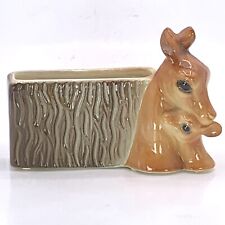 Vintage Planter Deer Doe and Fawn Ceramic Woodgrain Log picture