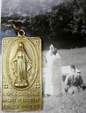 CHAPLAIN WWII VINTAGE PICTURE DOG TAG CHAIN CATHOLIC MIRACULOUS MEDAL TRENCH ART picture
