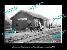 OLD 8x6 HISTORIC PHOTO OF ZIMMERMAN MINNESOTA THE RAILROAD DEPOT STATION 1920 picture