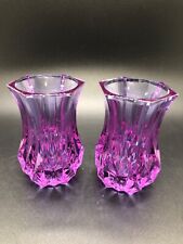 Two Neodymium Alexandrite Purple Glass Bud Vase Cristal D’Arques Small 3” picture