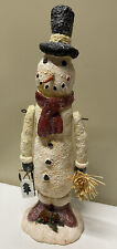 Vtg 16” Composite SNOWMAN Holding Sled Country Farmhouse Holiday Christmas Decor picture