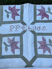Antique 1850 Connecticut Red & Green Appliqué Quilt 10 SPI  Signed In Calico picture