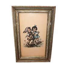 Framed Vintage Mcm Hummel ￼ Style 2 Girl Picture Wall Hanging ￼11” X 17” picture